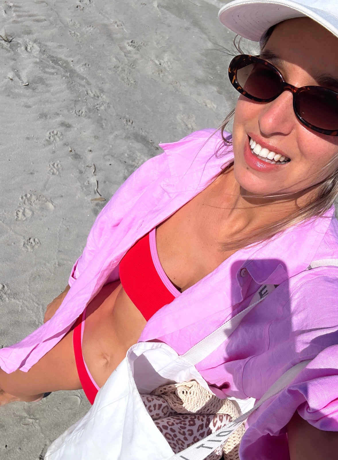 Pink/Red Contrast Reversible Bikini Top