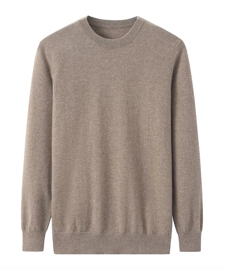 Oatmeal Pure Cashmere Crew Neck Jumper