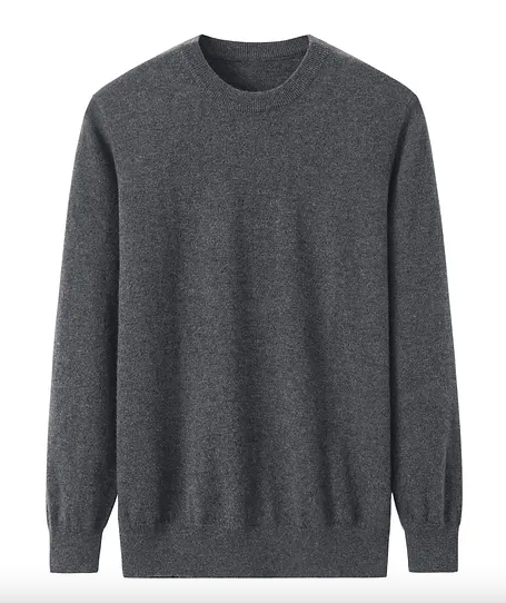 Storm Grey Mens Pure Cashmere Crew Neck Jumper