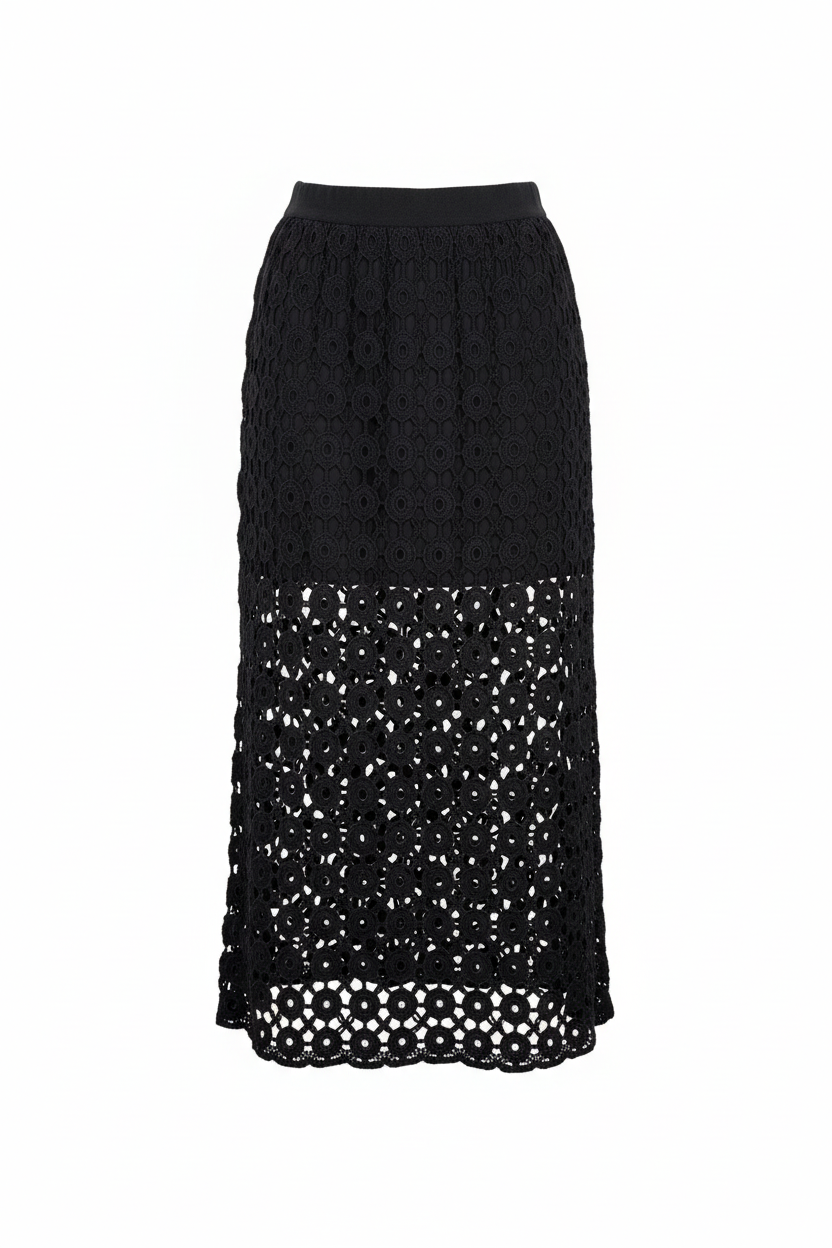 Ghost mannequin black eyelet skirt