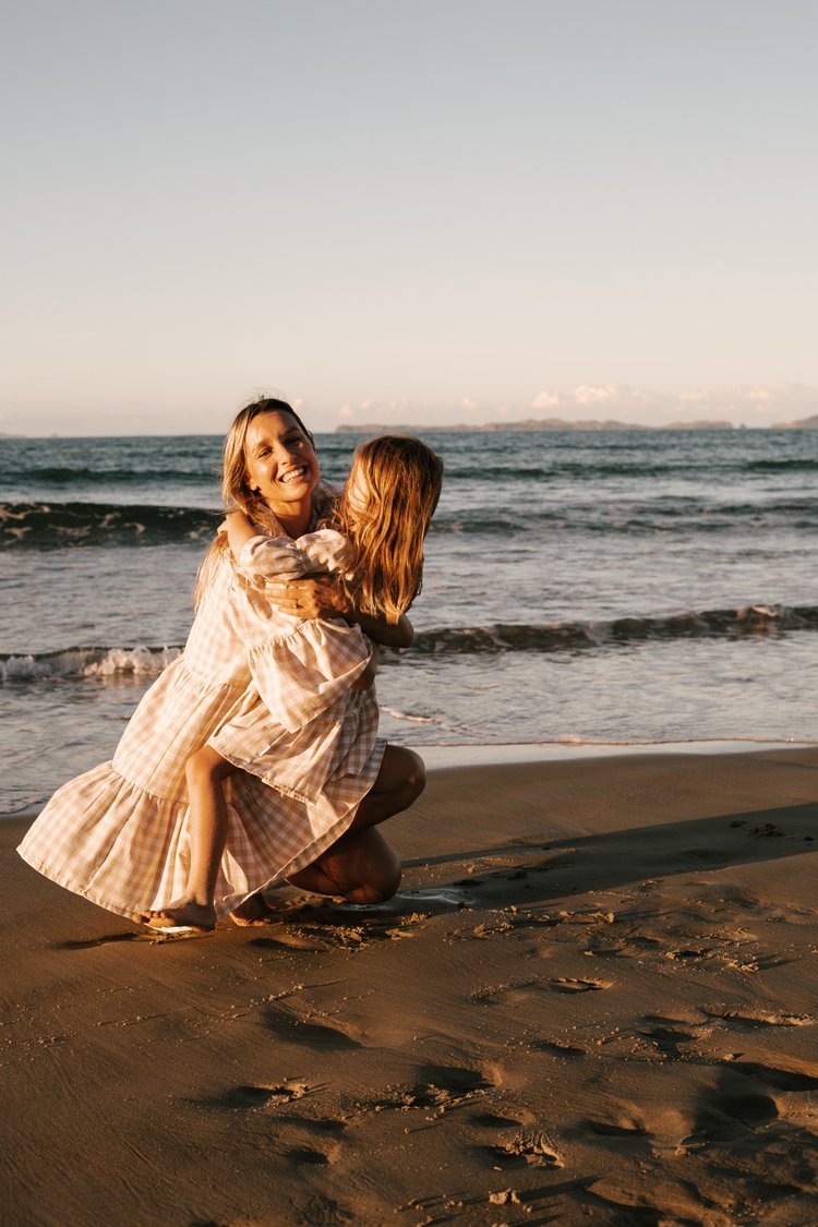 Gingham Summer Linen Dress Latte