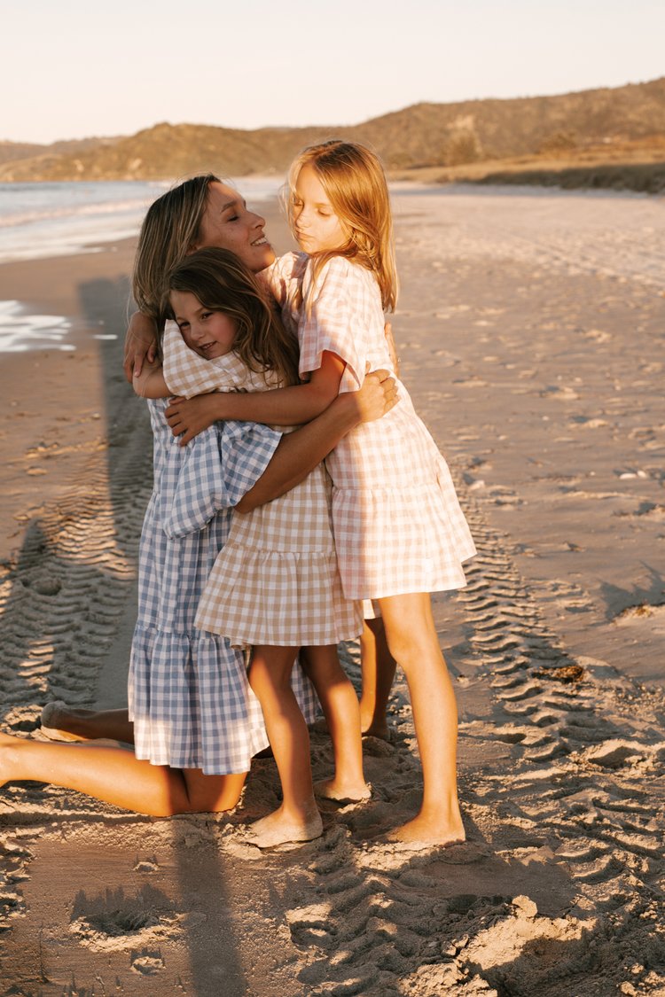 Womens Linen Gingham Dress Baby Blue