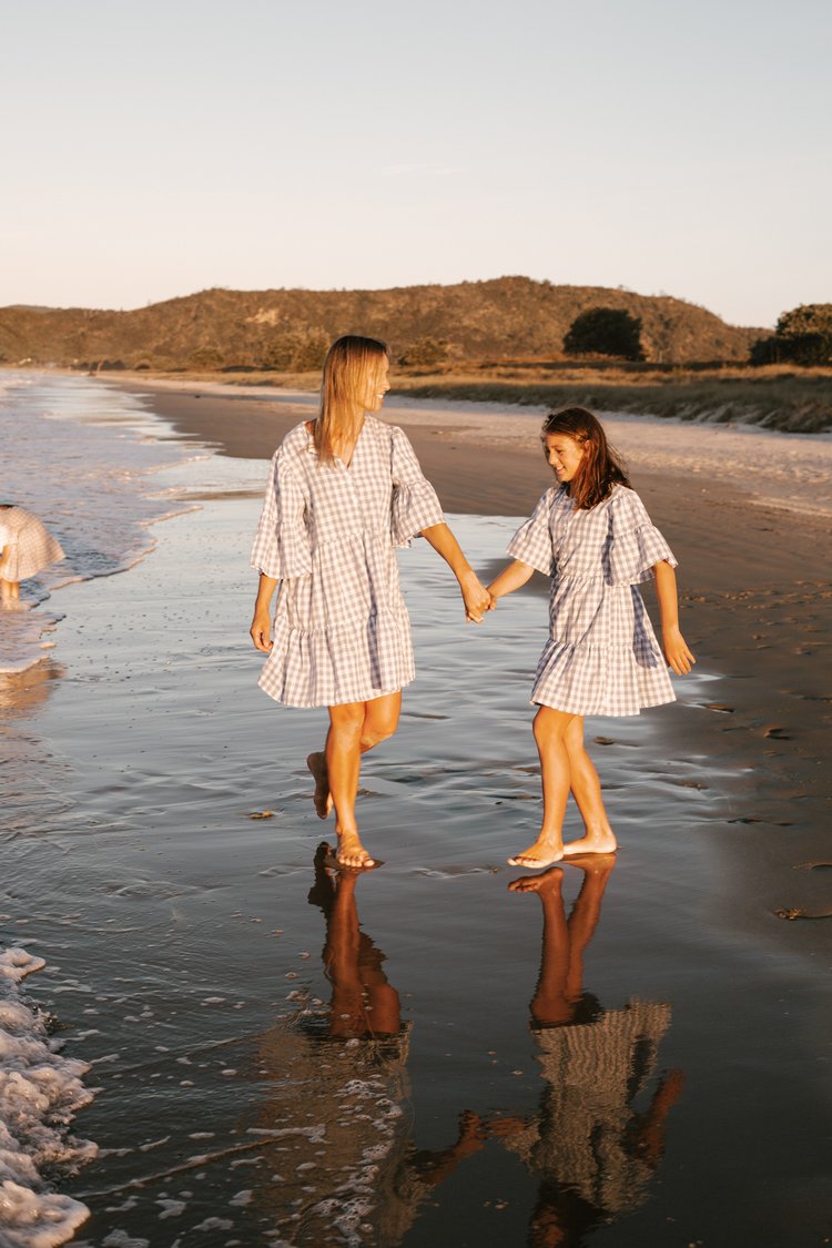 Gingham Summer Linen Dress Baby Blue