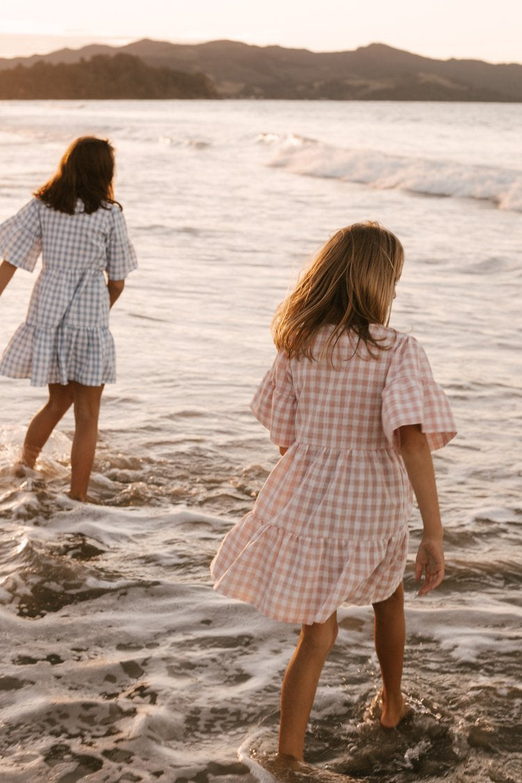Gingham Summer Linen Dress Candy Pink