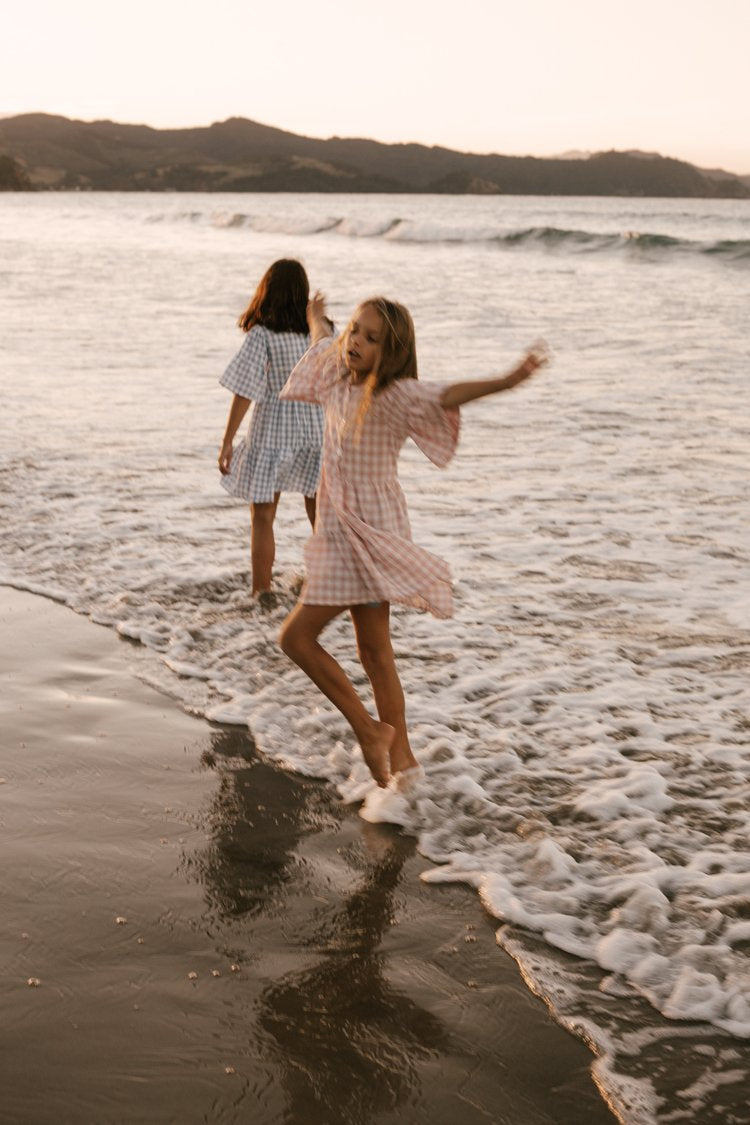 Gingham Summer Linen Dress Candy Pink