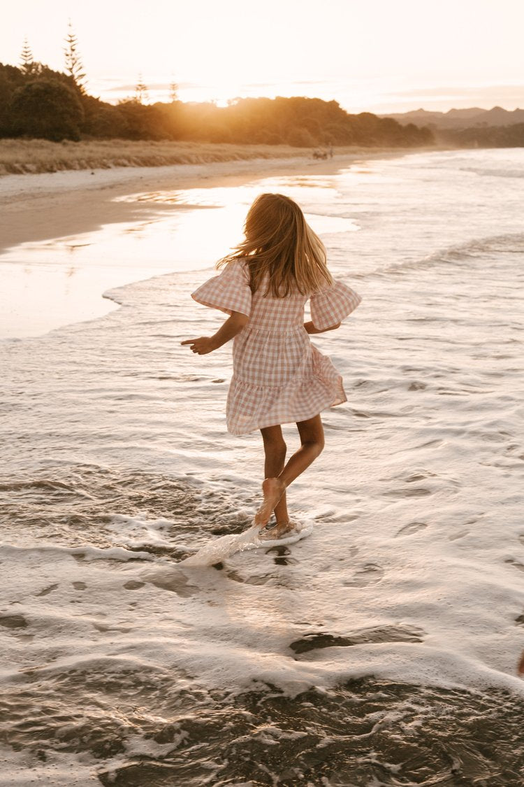 Gingham Summer Linen Dress Candy Pink
