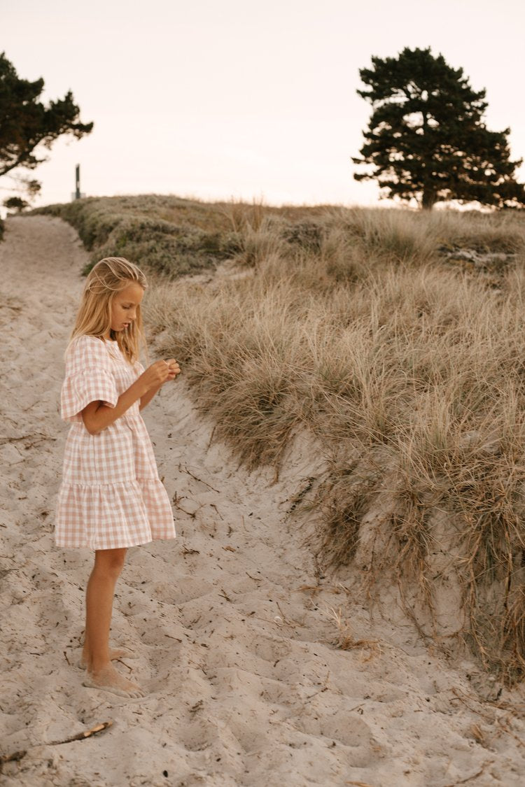Gingham Summer Linen Dress Candy Pink