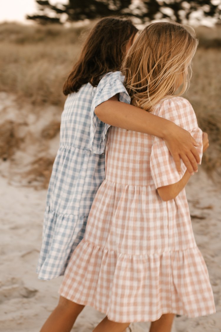 Gingham Summer Linen Dress Candy Pink
