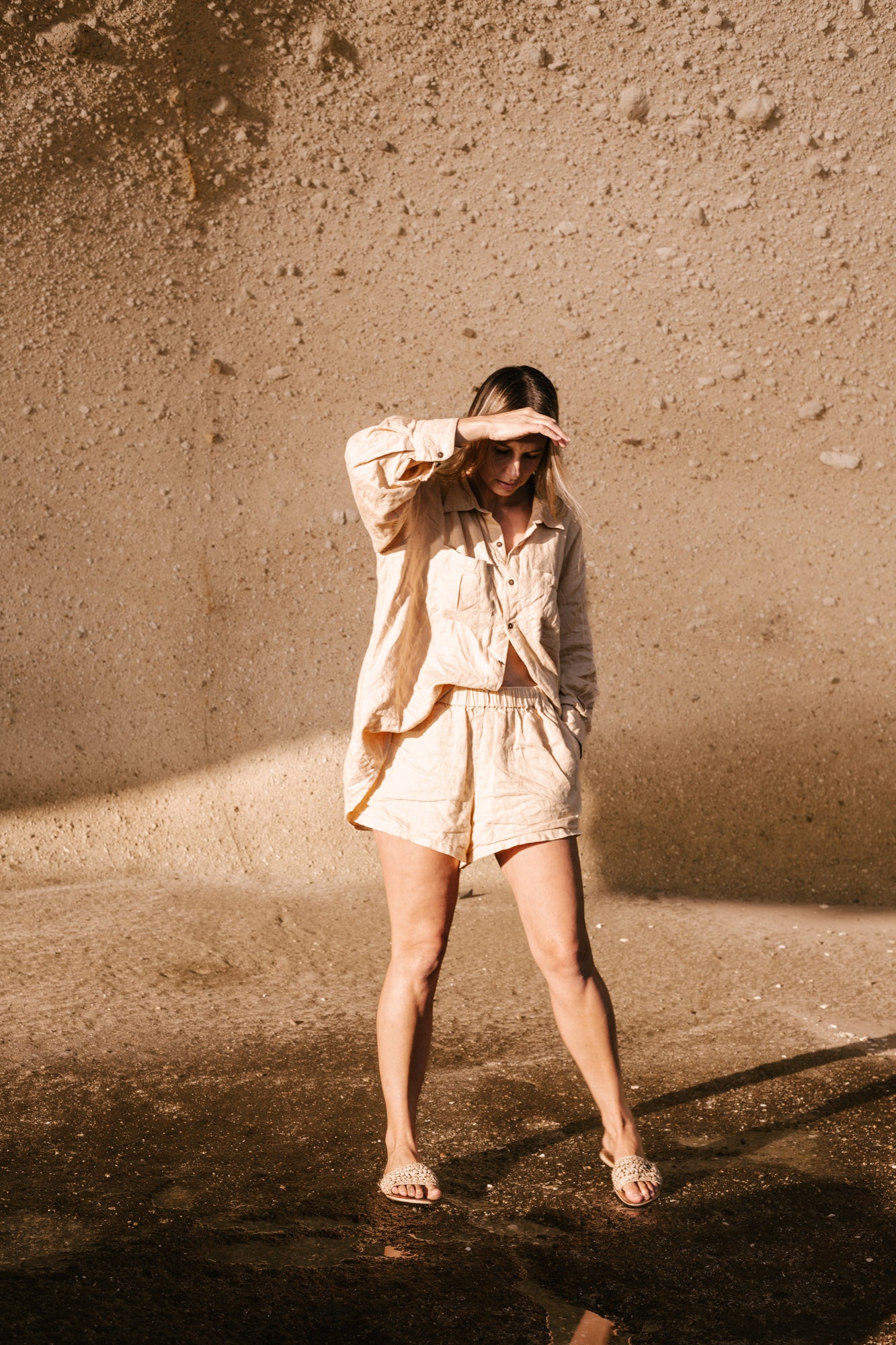 Beige Linen Shorts