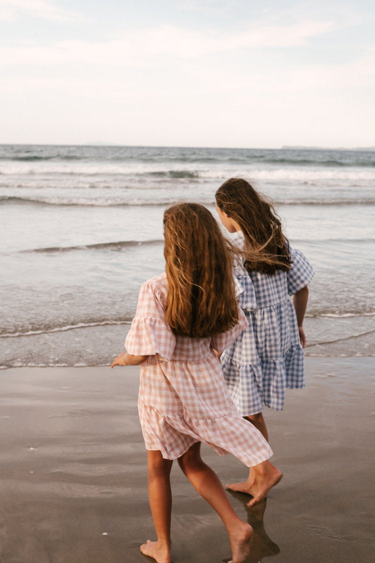 Gingham Summer Linen Dress Candy Pink