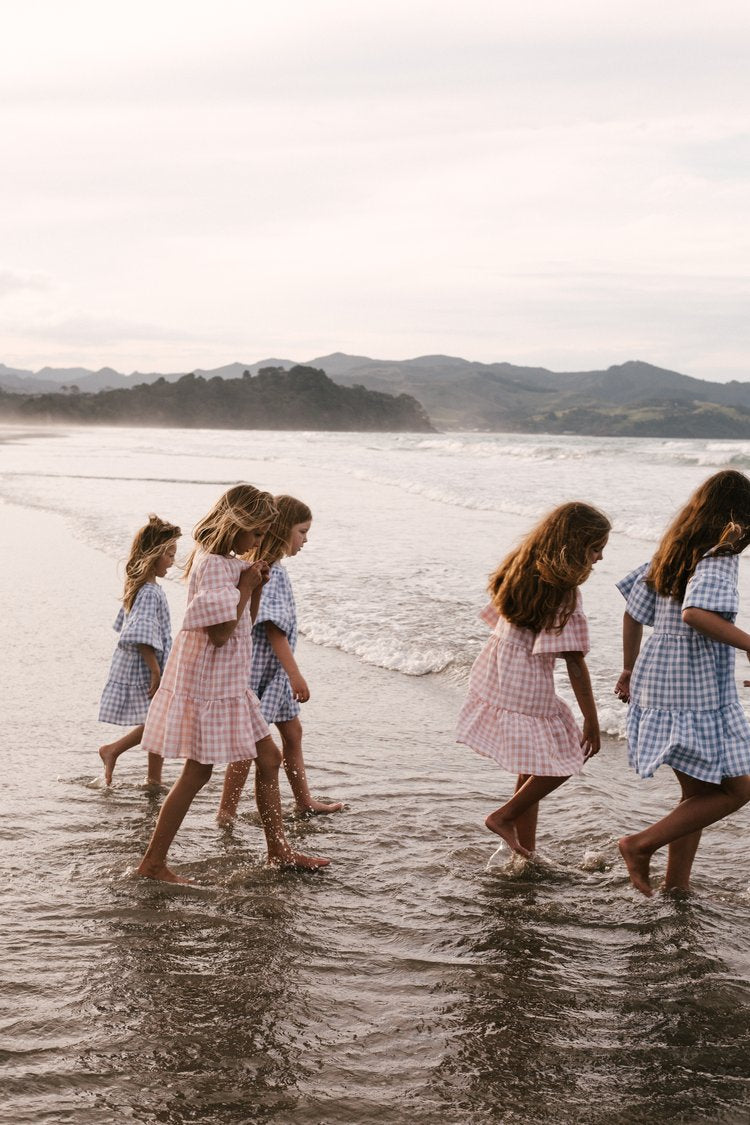 Gingham Summer Linen Dress Candy Pink