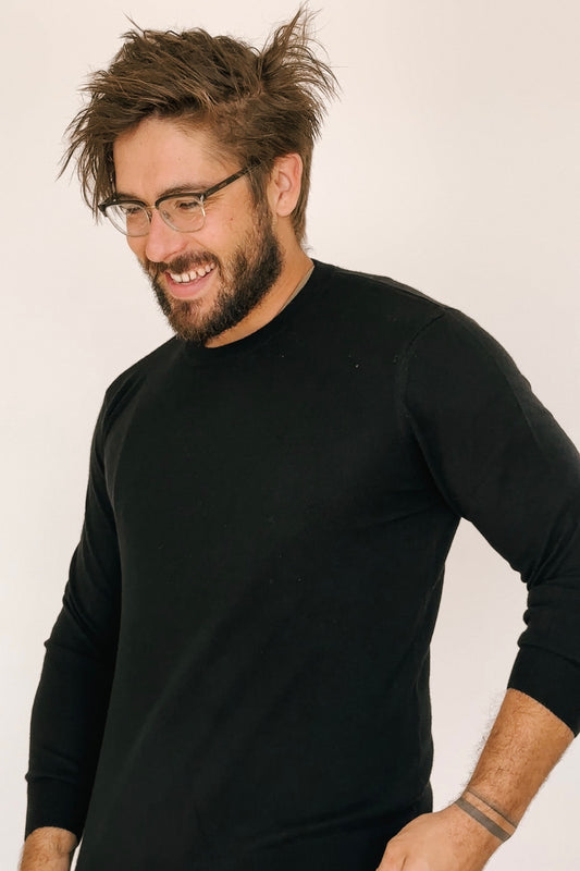 Mens Pure Cashmere Crew Neck Jumper Black
