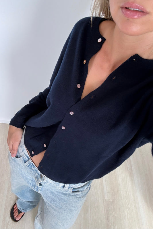 Navy Midnight Pure Cashmere Cardigan