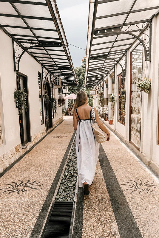 Bow Contrast Linen Dress Coconut