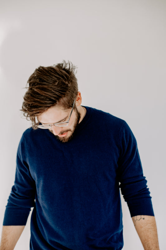 Navy Midnight Blue Mens Pure Cashmere Crew Neck Jumper