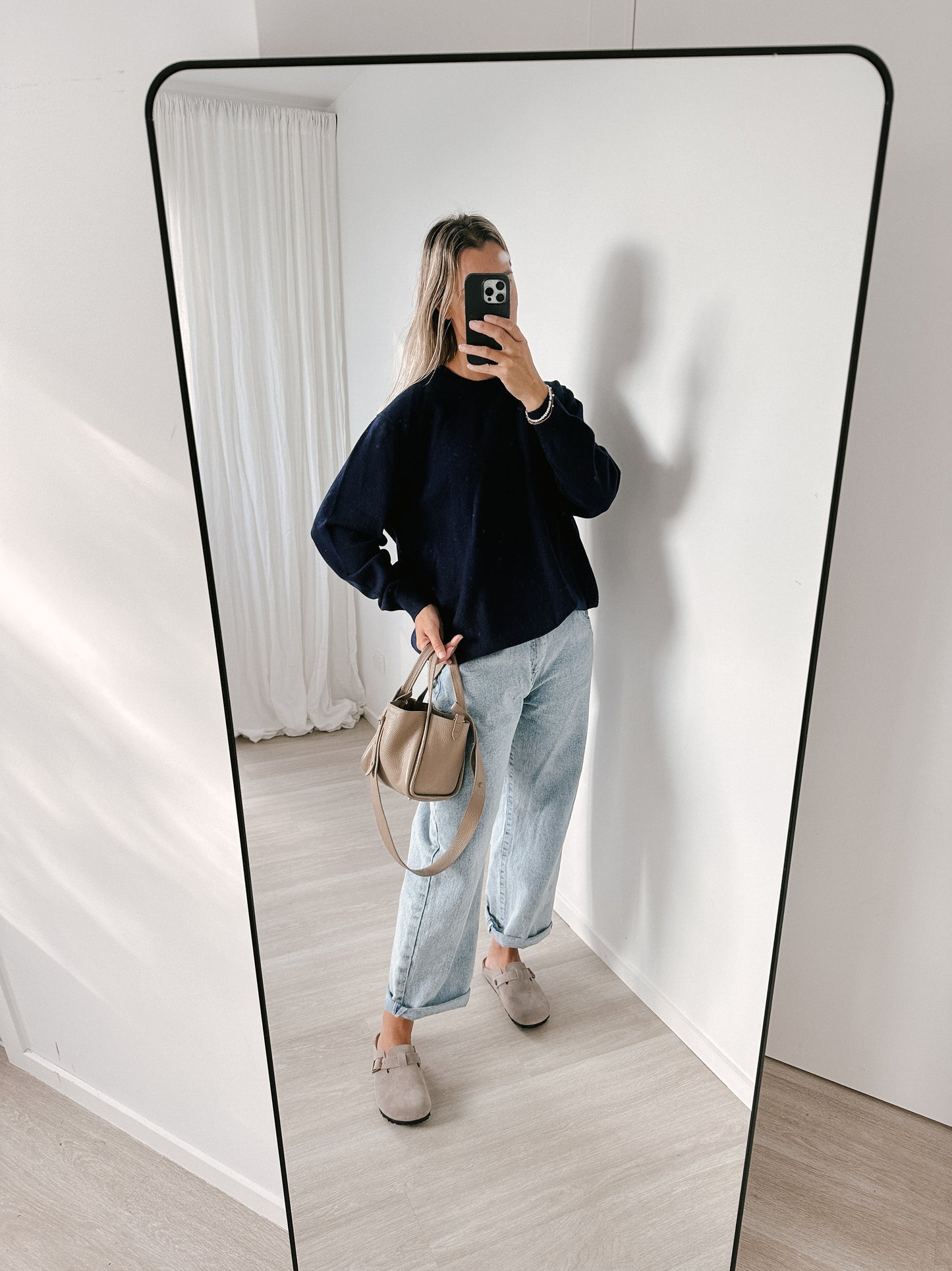 Navy Midnight Blue Boyfriend Pure Cashmere Crew Neck Jumper