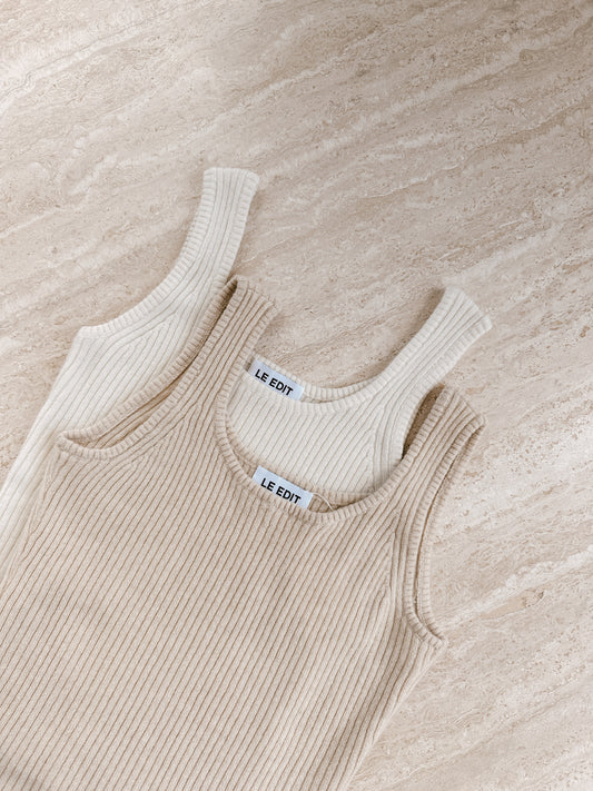 Pure Cashmere Ribbed Tank Beige