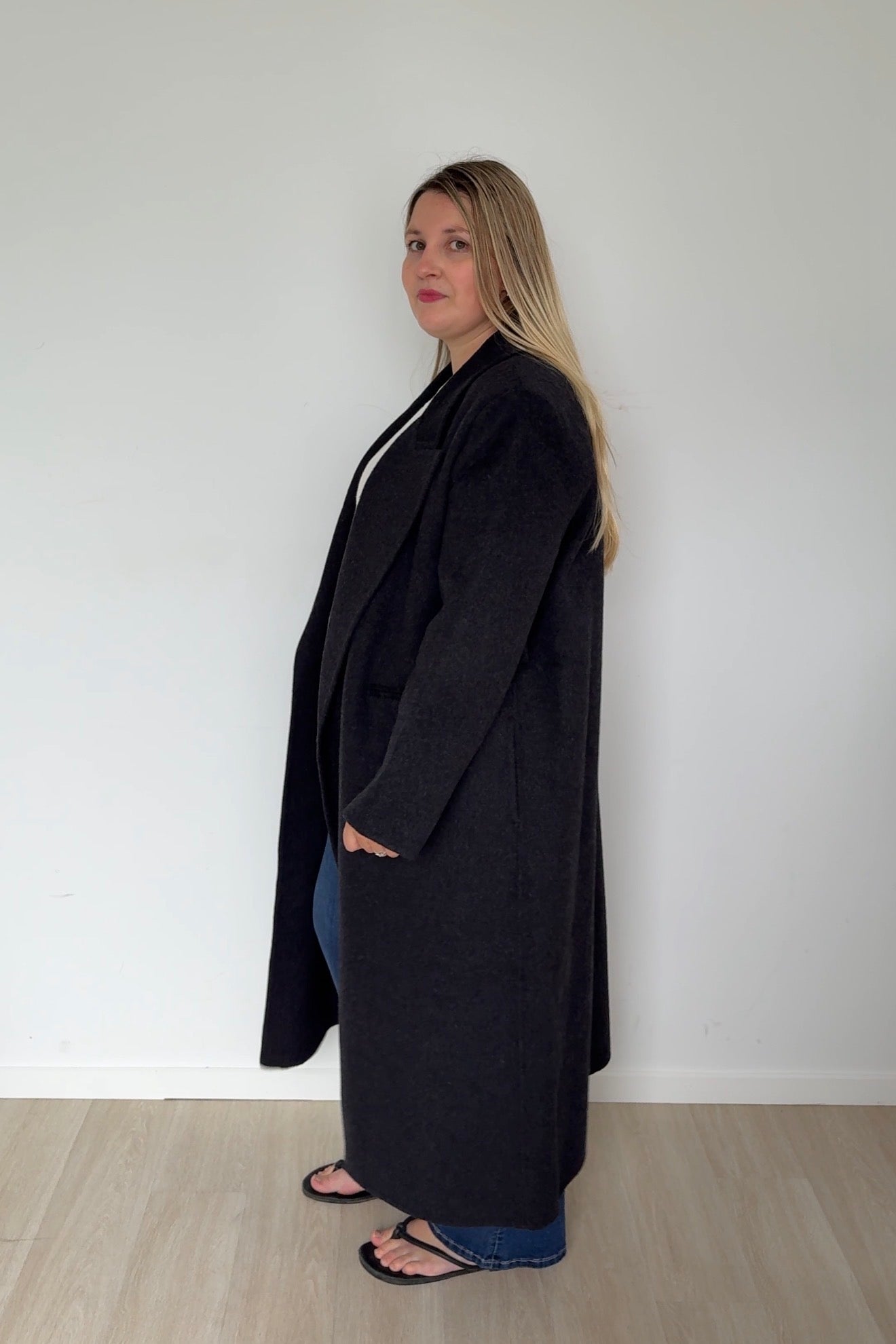 Pure Wool Full Length Coat Black
