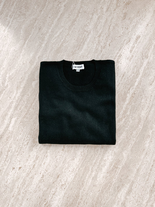 Black Cotton Cashmere Crew Neck Jumper