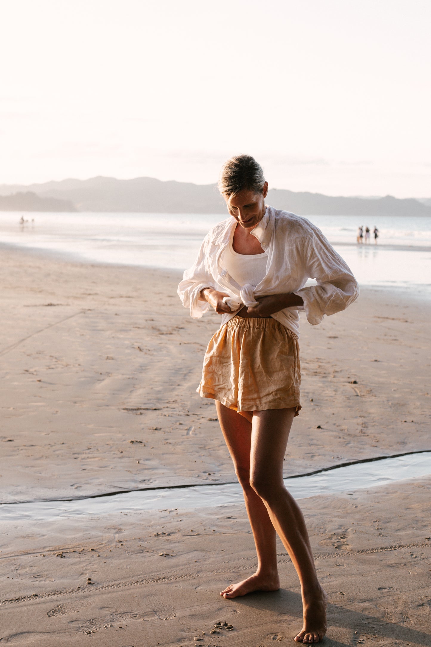 Beige Linen Shorts