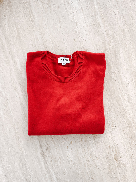 Boyfriend Pure Cashmere Crew Neck Jumper Cherry Red