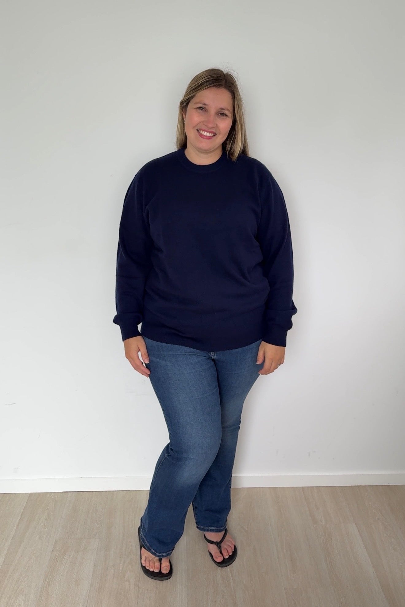 Navy Midnight Blue Boyfriend Pure Cashmere Crew Neck Jumper