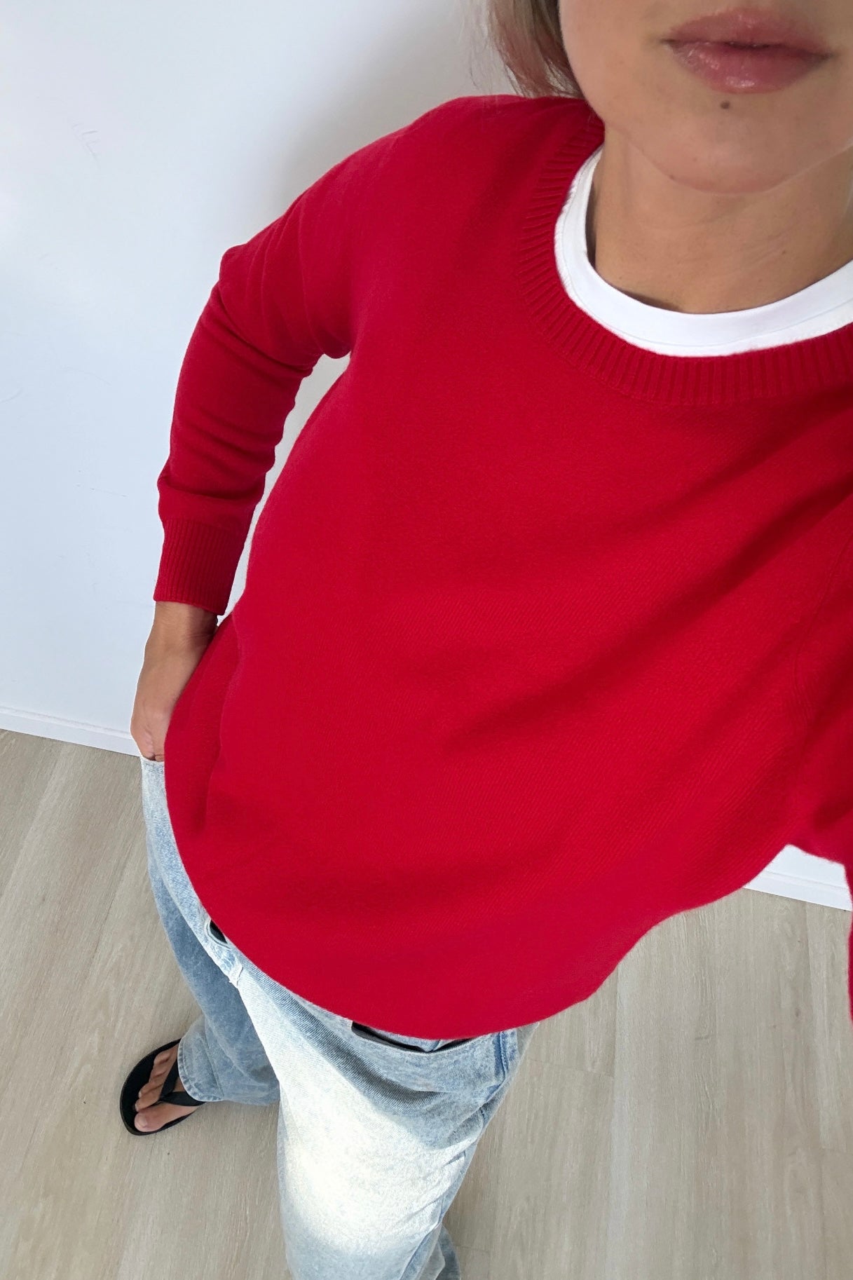 Boyfriend Pure Cashmere Crew Neck Jumper Cherry Red