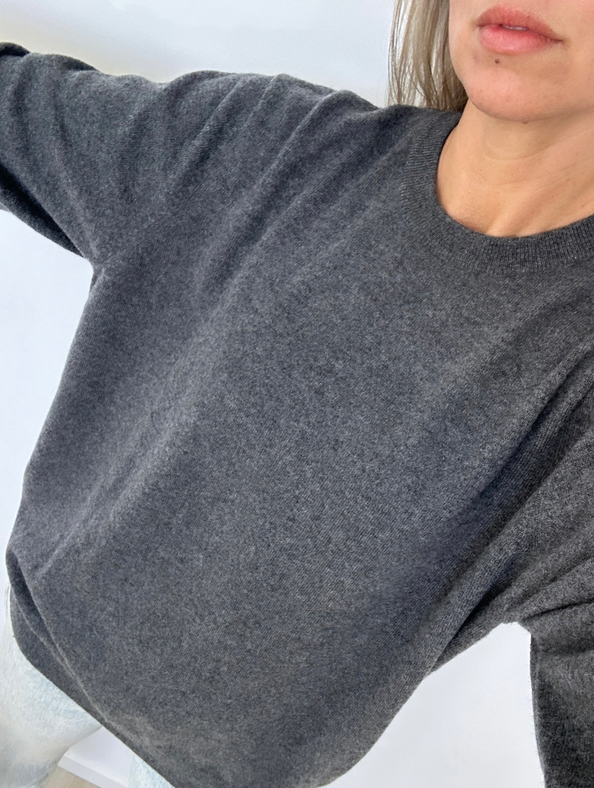 Storm Grey Boyfriend Pure Cashmere Crew Neck Jumper