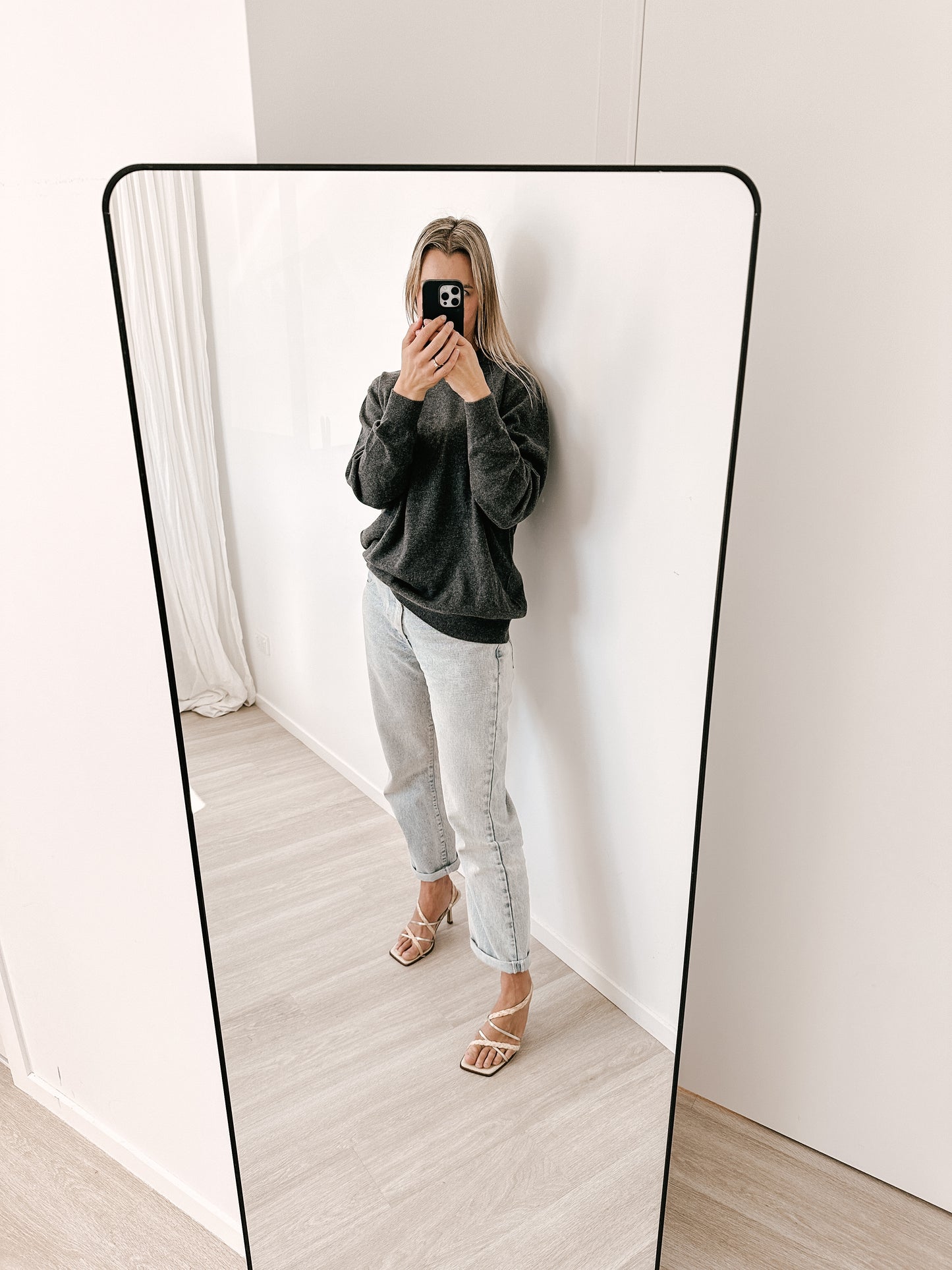 Storm Grey Boyfriend Pure Cashmere Crew Neck Jumper