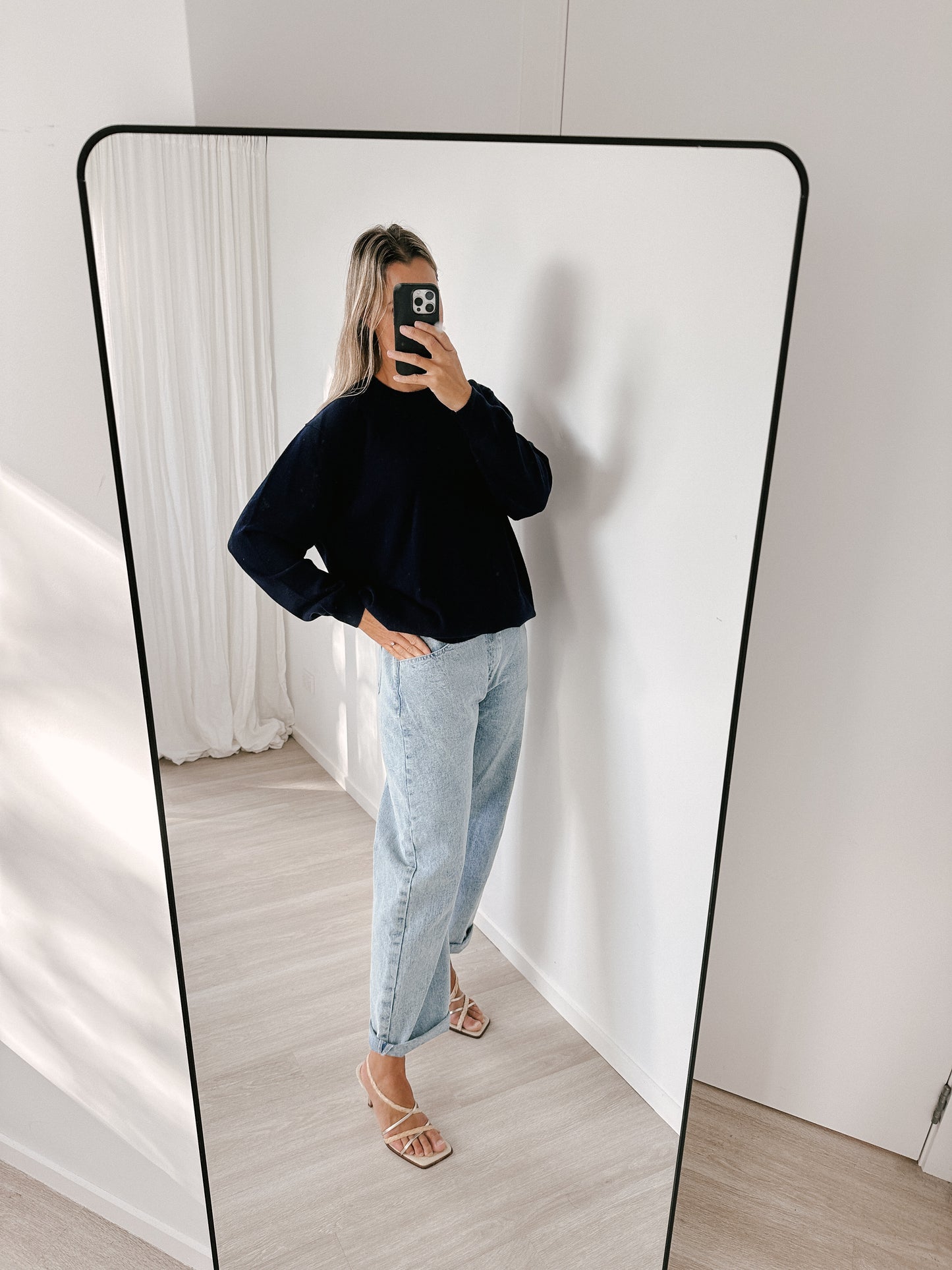 Navy Midnight Blue Boyfriend Pure Cashmere Crew Neck Jumper