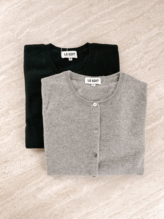 Organic Cotton Cardigan Edit - Black & Marle