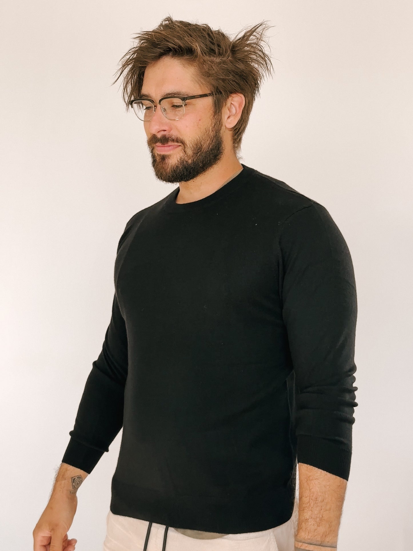 Mens Pure Cashmere Crew Neck Jumper Black