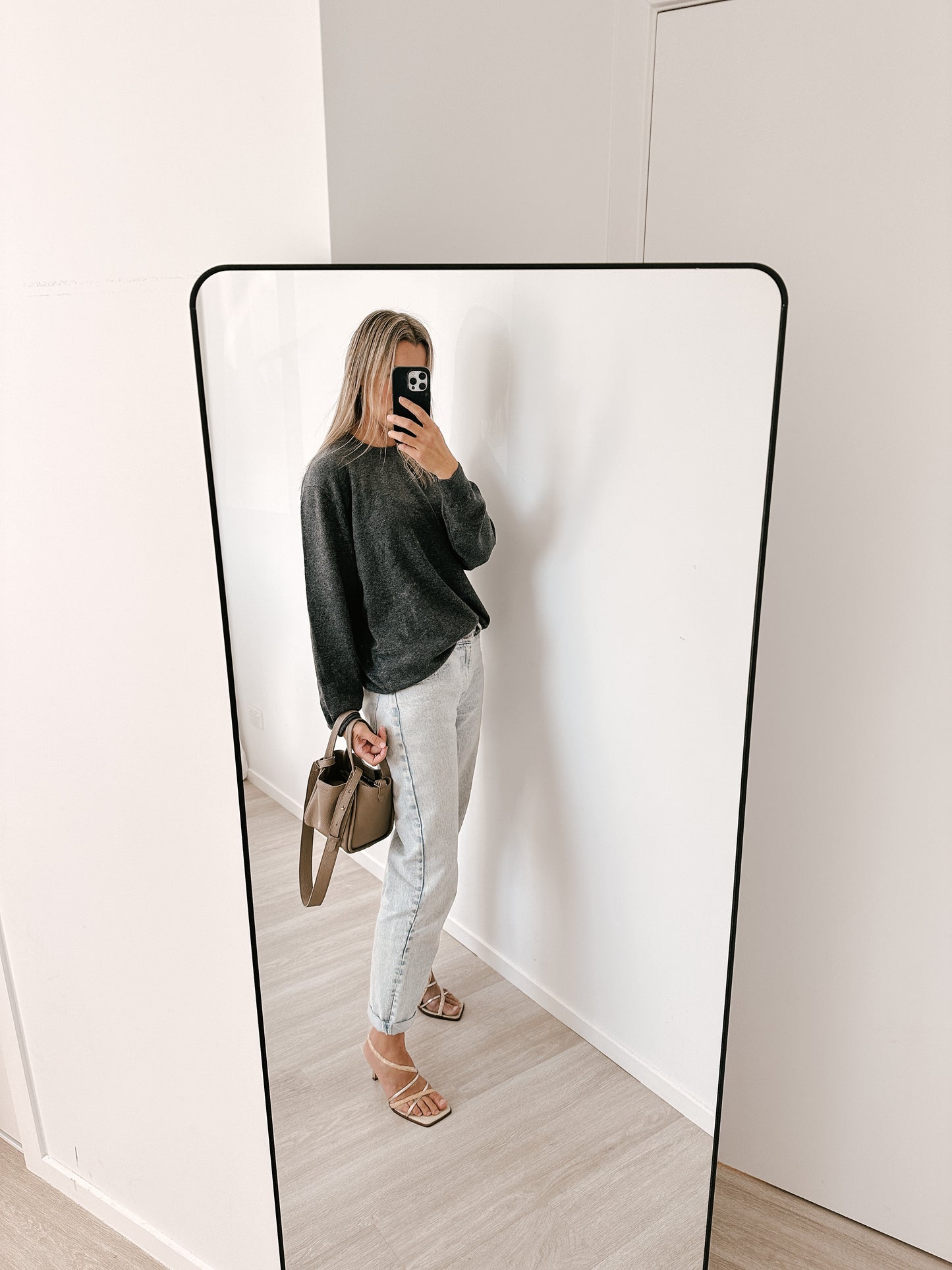 Storm Grey Boyfriend Pure Cashmere Crew Neck Jumper