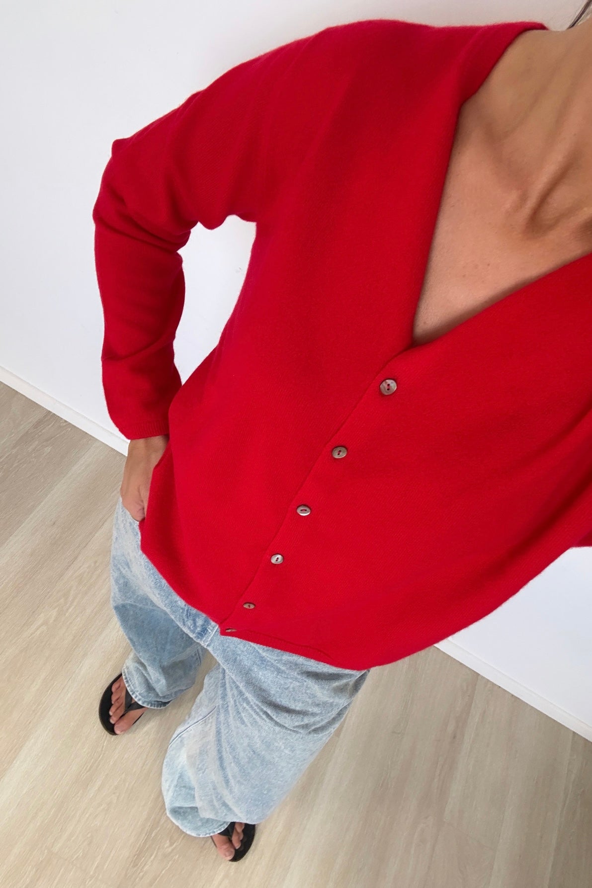 Pure Cashmere Cardigan Cherry Red