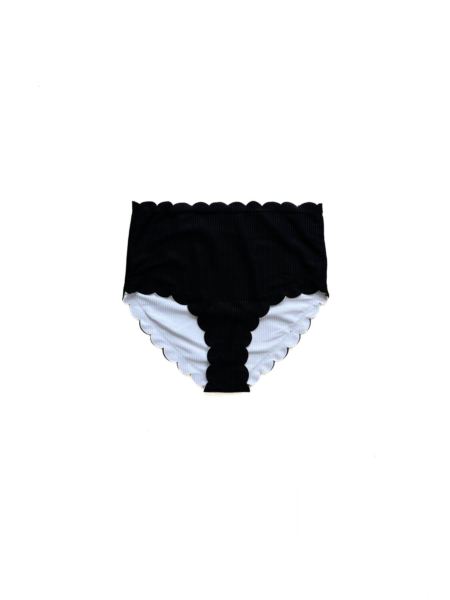 Black & White Scallop High Waist Bikini Bottoms