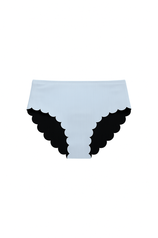 Black & White Scallop Mid Waist Bikini Bottoms