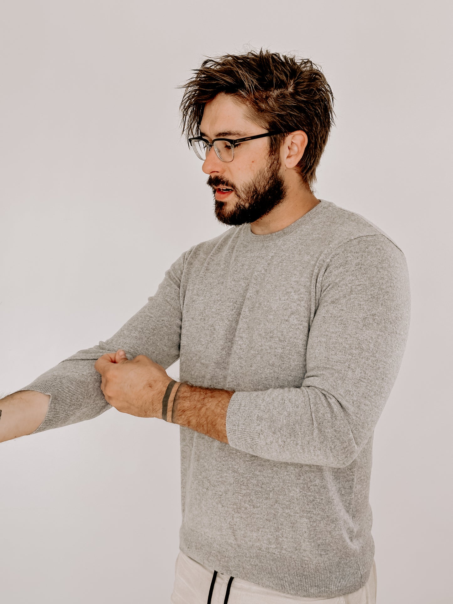 Marle Grey Mens Pure Cashmere Crew Neck Jumper