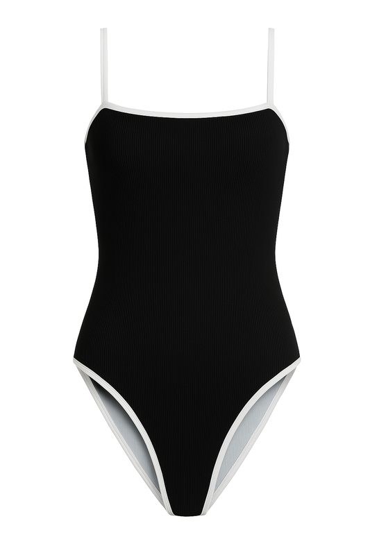 Contrast Reversible Black & White Scallop Onepiece