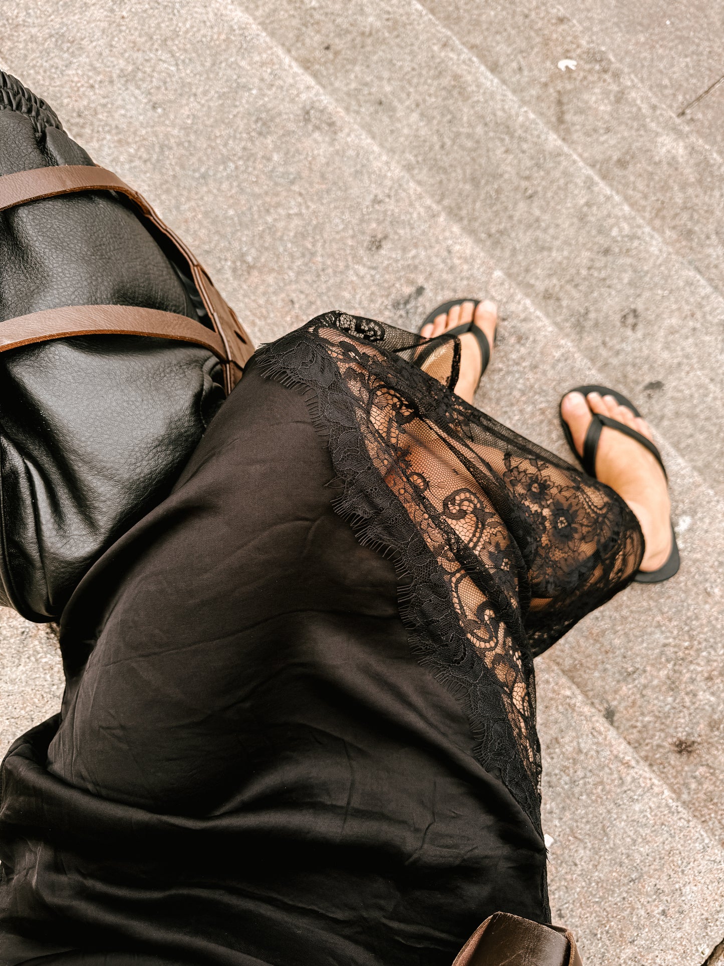 Asti Eco Silk Lace Long Skirt Black