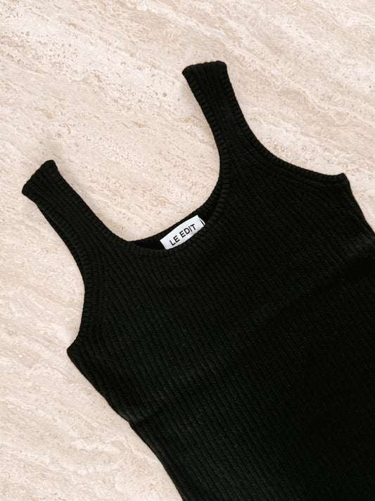Pure Cashmere Ribbed Tank Black