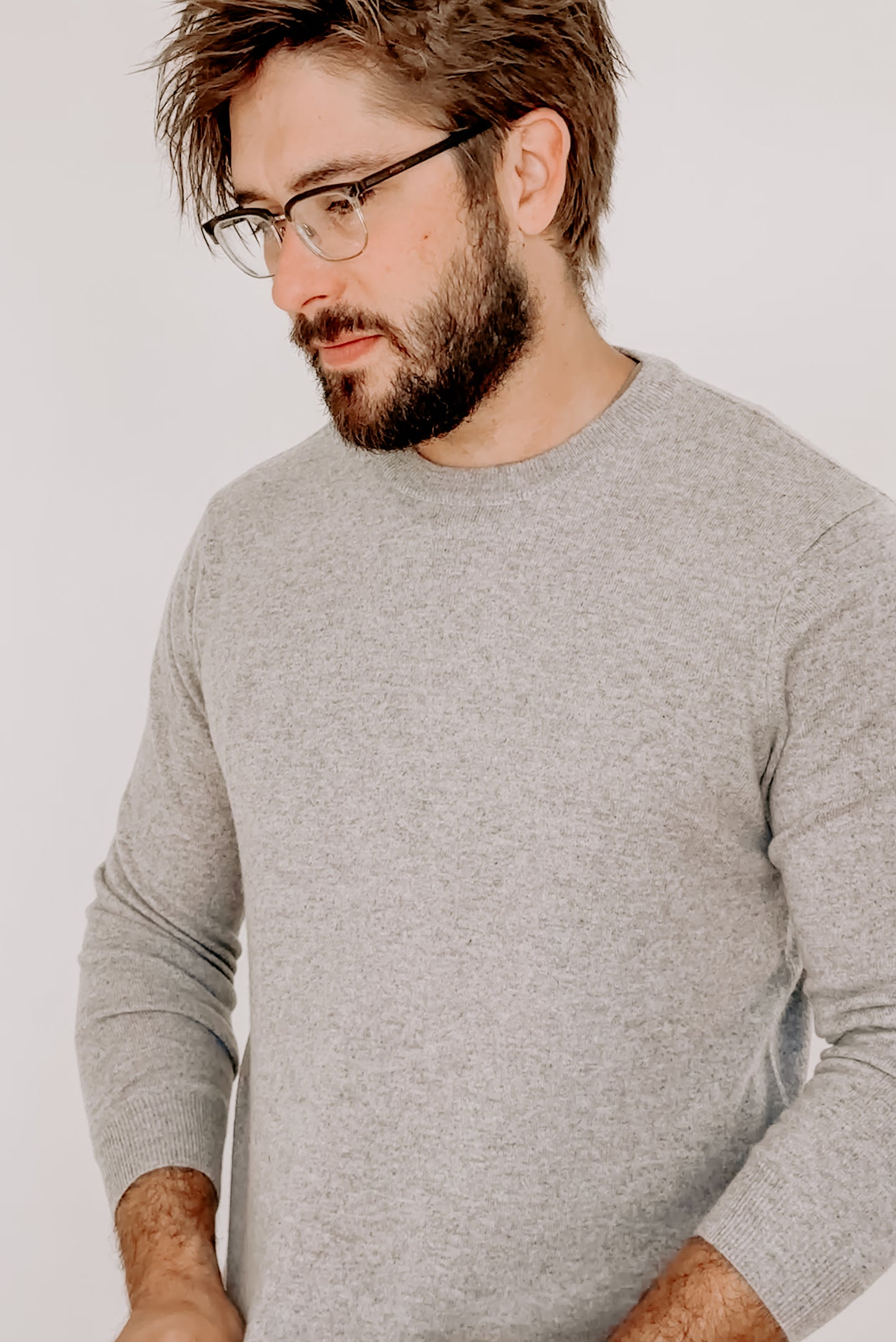 Marle Grey Mens Pure Cashmere Crew Neck Jumper