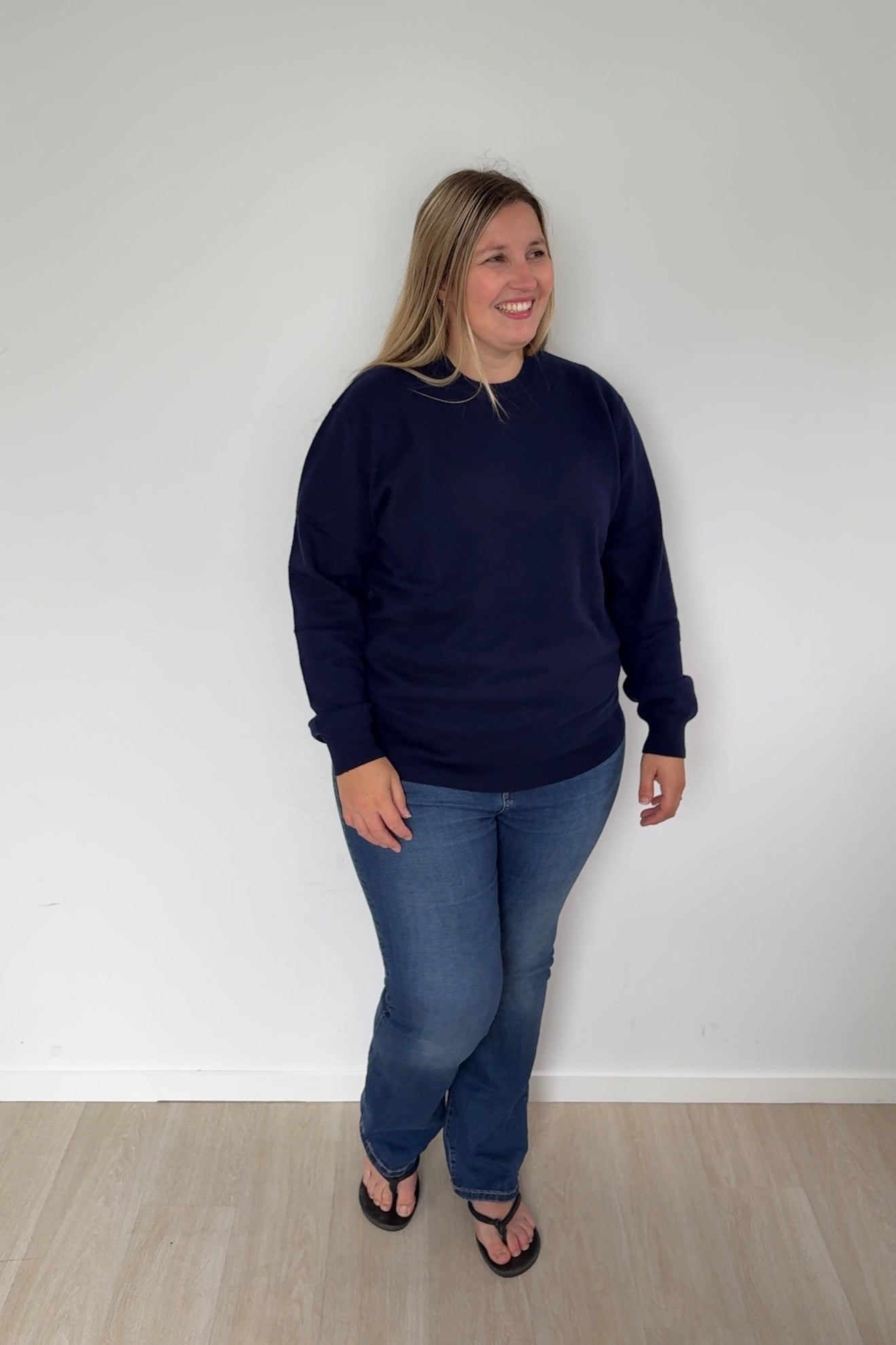 Navy Midnight Blue Boyfriend Pure Cashmere Crew Neck Jumper