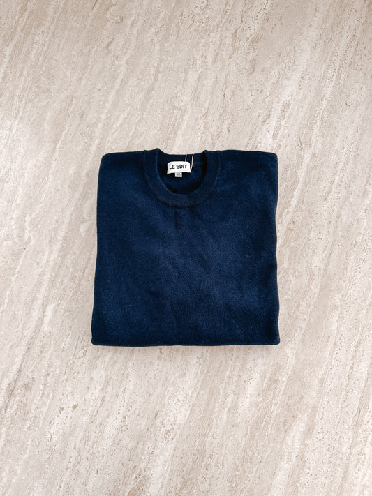 Navy Midnight Blue Boyfriend Pure Cashmere Crew Neck Jumper