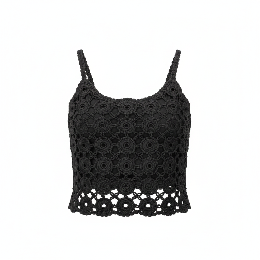 Ghost mannequin black eyelet crop top - 1 row showing
