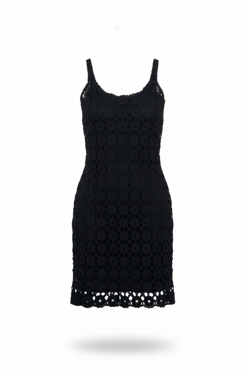 Ghost mannequin black eyelet dress - white background