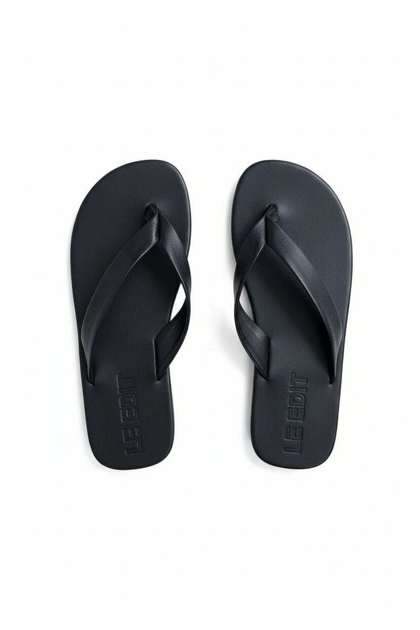 LE EDIT black flip flops - smooth leather