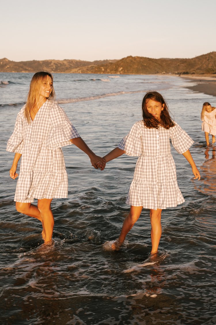Gingham Summer Linen Dress Baby Blue Le Edit