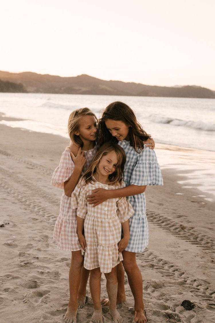 Gingham Summer Linen Dress Latte