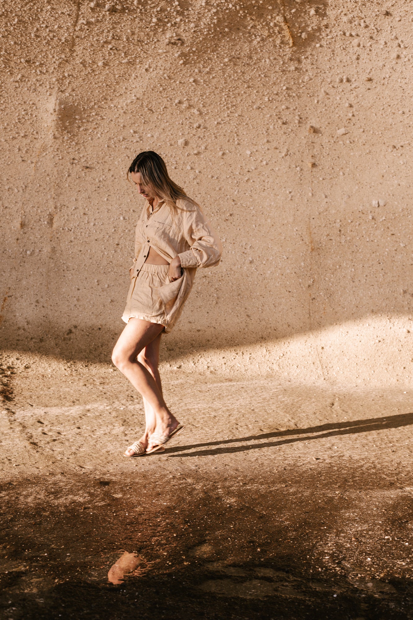 Beige Linen Shorts