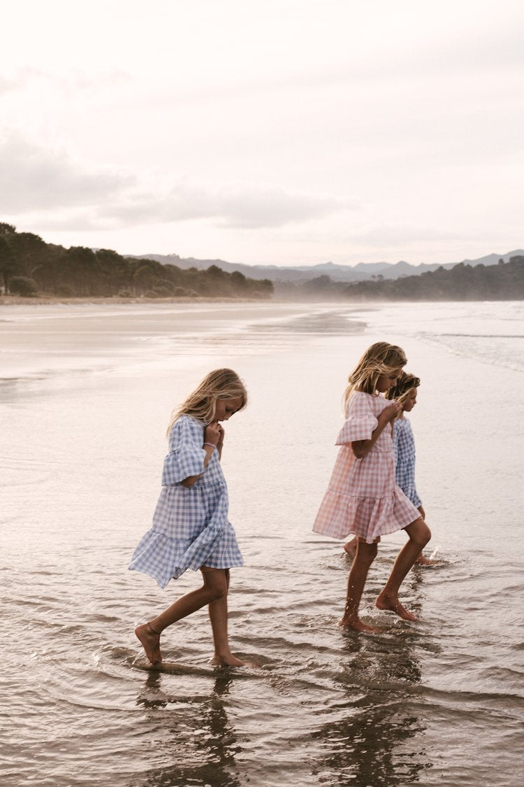 Gingham Summer Linen Dress Candy Pink